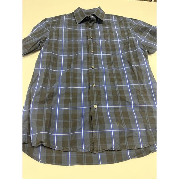 Michael Kors Men's Blue Checkerd Tailored Fit Short Sleeve Button Down Plaid - Picture 2 of 6